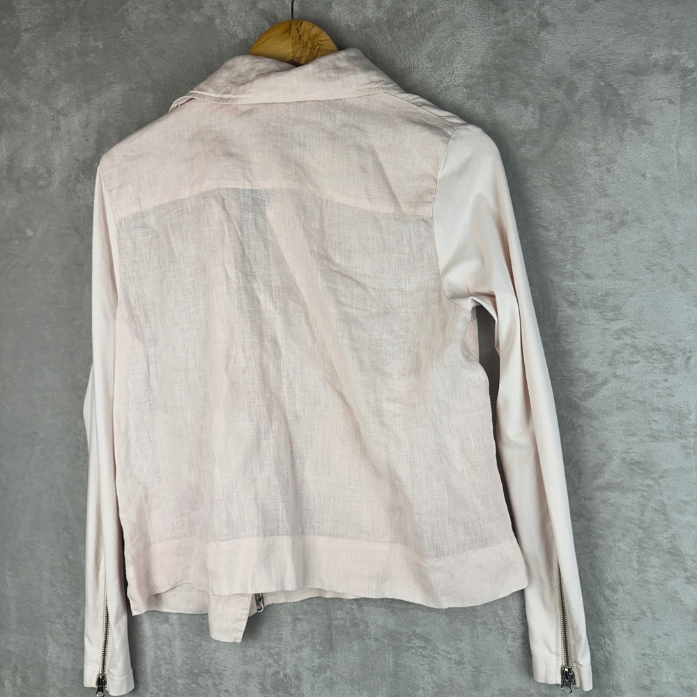 FLAX Linen Moto Jacket Pink Asymmetrical Zip Petite P Lagenlook Collared - Picture 4 of 11